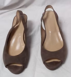 Hobbs Beige Suede Sling Back Peep Toe Wedges 7.5cm Heel Size 40